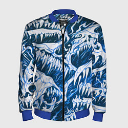 Мужской бомбер Белые клыки на синем фоне