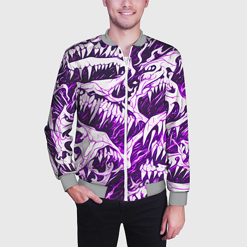 Мужской бомбер Белые клыки на розовом фоне / 3D-Меланж – фото 3