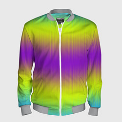 Мужской бомбер Неоновые салатовые и фиолетовые полосы