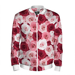 Бомбер мужской Красные и розовые розы, цвет: 3D-белый