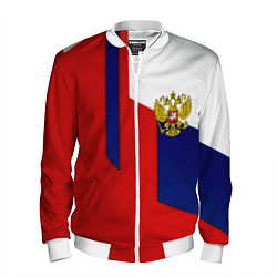Бомбер мужской Спортивная текстура герб России, цвет: 3D-белый