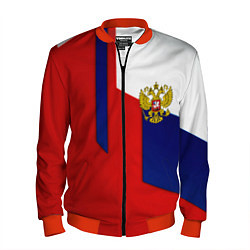 Бомбер мужской Спортивная текстура герб России, цвет: 3D-красный