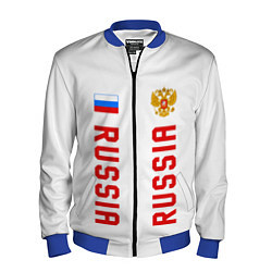 Бомбер мужской Россия три полоски на белом фоне, цвет: 3D-синий