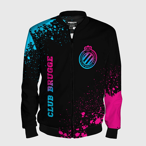 Мужской бомбер Club Brugge - neon gradient вертикально / 3D-Черный – фото 1