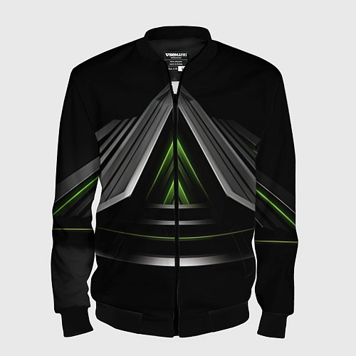Мужской бомбер Black green abstract nvidia style / 3D-Черный – фото 1
