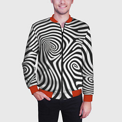 Бомбер мужской Черно-белый водоворот - зебра исллюзия шкуры, цвет: 3D-красный — фото 2
