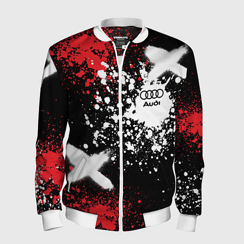 Мужской бомбер Ауди на фоне граффити и брызг красок / 3D-Белый – фото 1