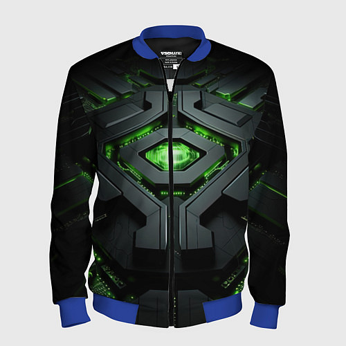 Мужской бомбер Объемная абстрактная яркая зеленая фигура на черно / 3D-Синий – фото 1