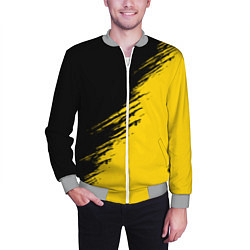 Бомбер мужской Черные штрихи на желтом фоне, цвет: 3D-меланж — фото 2