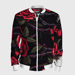Мужской бомбер Череп и красные розы