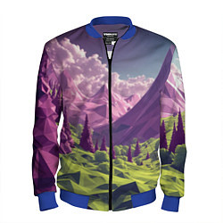 Бомбер мужской Геометрический зеленый пейзаж и фиолетовые горы, цвет: 3D-синий