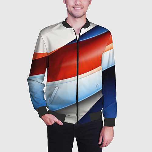 Мужской бомбер Абстрактный минимализм плавные волнистые линии / 3D-Черный – фото 3