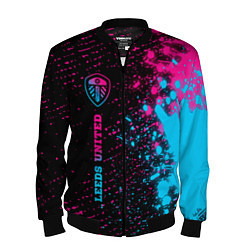 Бомбер мужской Leeds United - neon gradient по-вертикали, цвет: 3D-черный