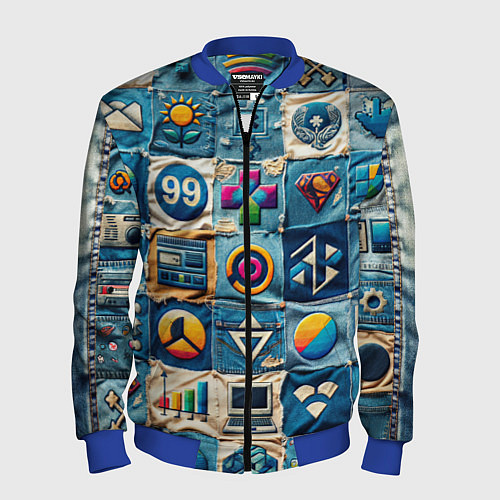 Мужской бомбер Пэчворк деним из девяностых / 3D-Синий – фото 1