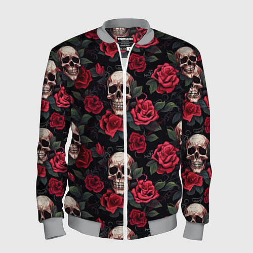 Мужской бомбер Черепа и алые розы / 3D-Меланж – фото 1