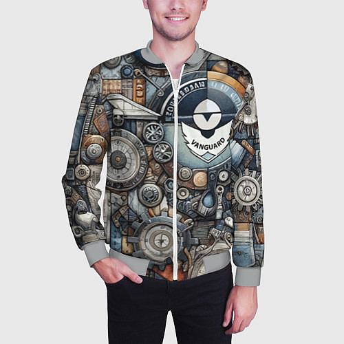 Мужской бомбер Механистический паттерн - авангард нейросеть / 3D-Меланж – фото 3