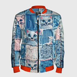 Мужской бомбер Кошки на пэчворк джинсах паттерн