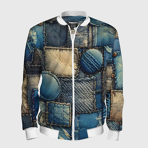 Мужской бомбер Denim patchwork - ai art / 3D-Белый – фото 1