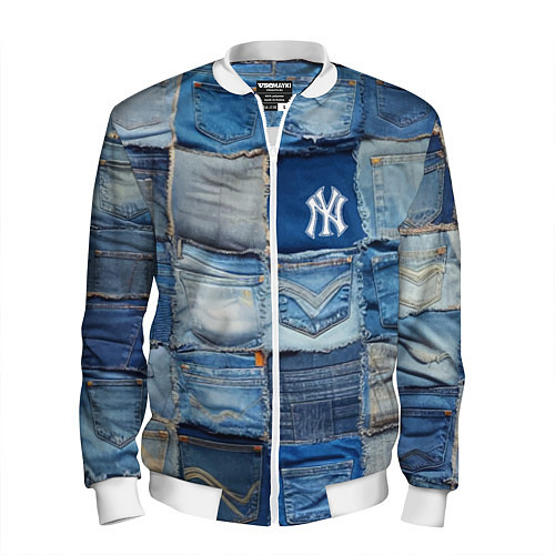 Мужской бомбер Patchwork - New York yankees baseball team / 3D-Белый – фото 1