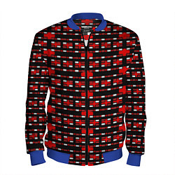 Бомбер мужской Красные и белые кирпичики на чёрном фоне, цвет: 3D-синий