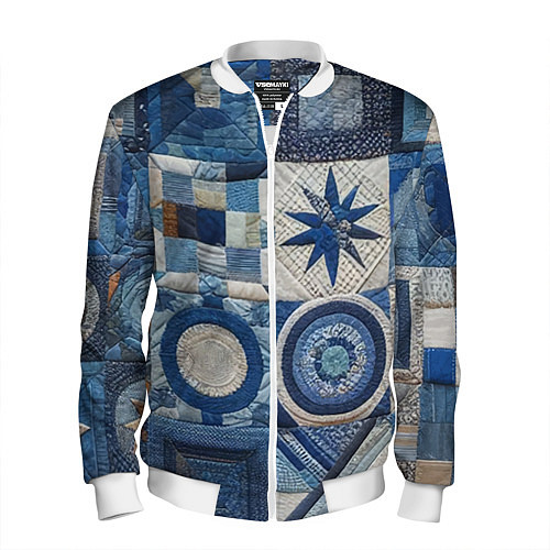 Мужской бомбер Denim patchwork - ai art / 3D-Белый – фото 1