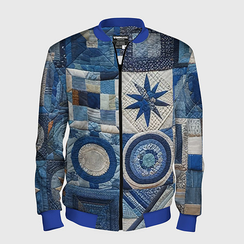 Мужской бомбер Denim patchwork - ai art / 3D-Синий – фото 1