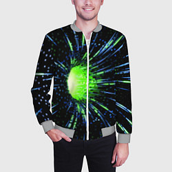 Бомбер мужской Червоточина - хаотичные кубы с лучами и свечением, цвет: 3D-меланж — фото 2