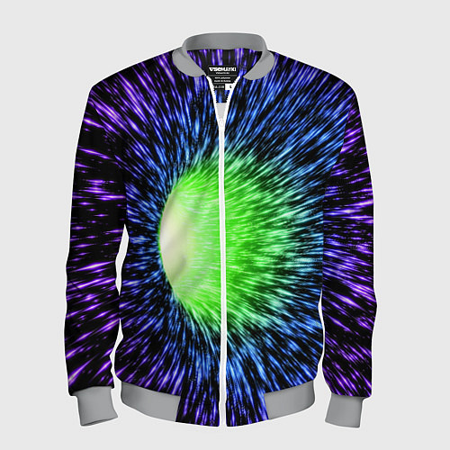 Мужской бомбер Червоточина - градиентные лучи со свечением / 3D-Меланж – фото 1