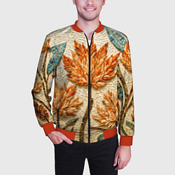 Бомбер мужской Мозаика осенняя листва в теплых тонах, цвет: 3D-красный — фото 2