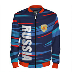 Бомбер мужской Россия - blue stripes, цвет: 3D-красный