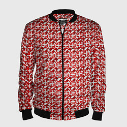 Мужской бомбер Белые плюсики на красном фоне