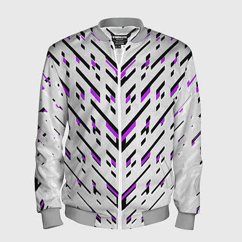 Мужской бомбер Black and purple stripes on a white background / 3D-Меланж – фото 1