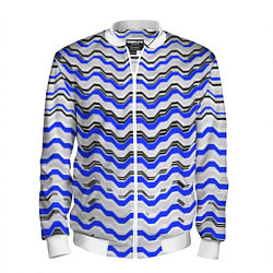 Бомбер мужской Black and blue stripes on a white background, цвет: 3D-белый