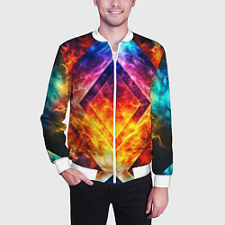 Бомбер мужской Красочный неоновый узор с огнем на фоне, цвет: 3D-белый — фото 2