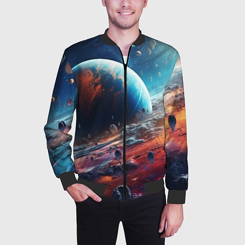 Мужской бомбер Космос фантастическая планета / 3D-Черный – фото 3