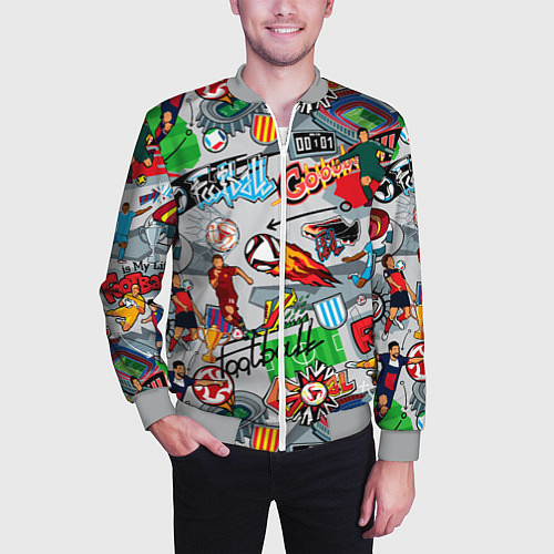 Мужской бомбер Football is my life pattern / 3D-Меланж – фото 3