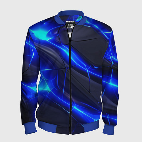 Мужской бомбер Яркое синее свечение и плиты / 3D-Синий – фото 1