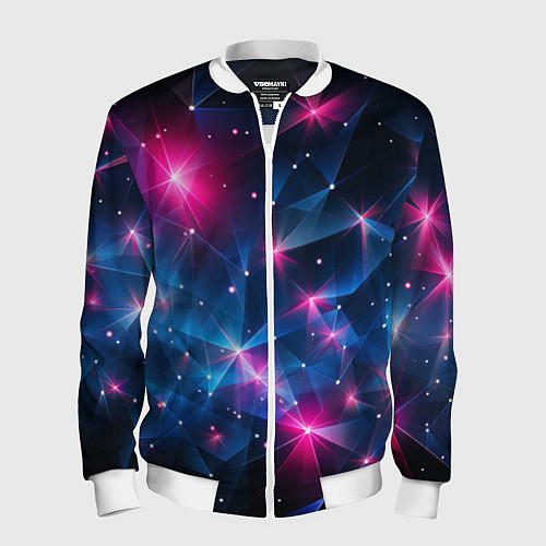 Мужской бомбер Яркие неоновые вспышки в космосе / 3D-Белый – фото 1