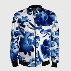 Бомбер мужской Гжель акварель, цвет: 3D-черный