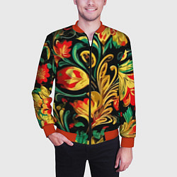 Бомбер мужской Хохлома акварель, цвет: 3D-красный — фото 2