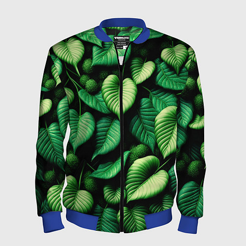 Мужской бомбер Зеленые листья и мох / 3D-Синий – фото 1