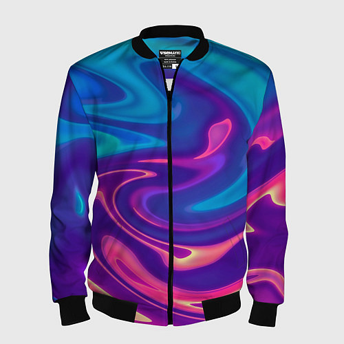 Мужской бомбер Неоновый градиент синий и оранжевый / 3D-Черный – фото 1