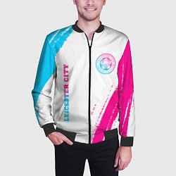 Бомбер мужской Leicester City neon gradient style вертикально, цвет: 3D-черный — фото 2