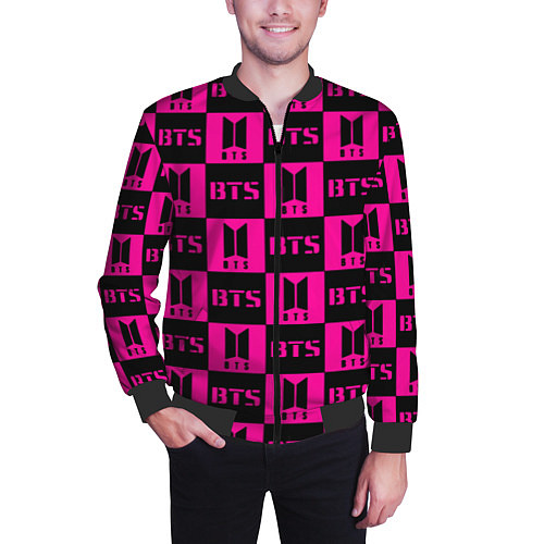 Мужской бомбер BTS pattern pink logo / 3D-Черный – фото 3