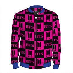 Бомбер мужской BTS pattern pink logo, цвет: 3D-синий