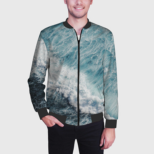Мужской бомбер Морская бирюзовая волна / 3D-Черный – фото 3