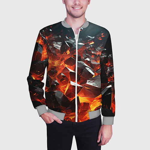 Мужской бомбер Взрыв камней в красном неоне / 3D-Меланж – фото 3