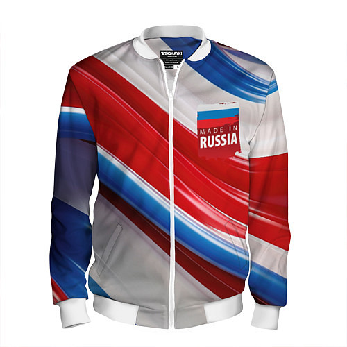 Мужской бомбер Герб России на абстрактном фоне / 3D-Белый – фото 1