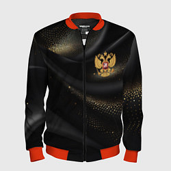 Мужской бомбер Золотой герб России на черно-золотой текстуре