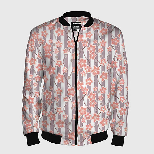 Мужской бомбер Коралловые цветы на полосатом фоне / 3D-Черный – фото 1